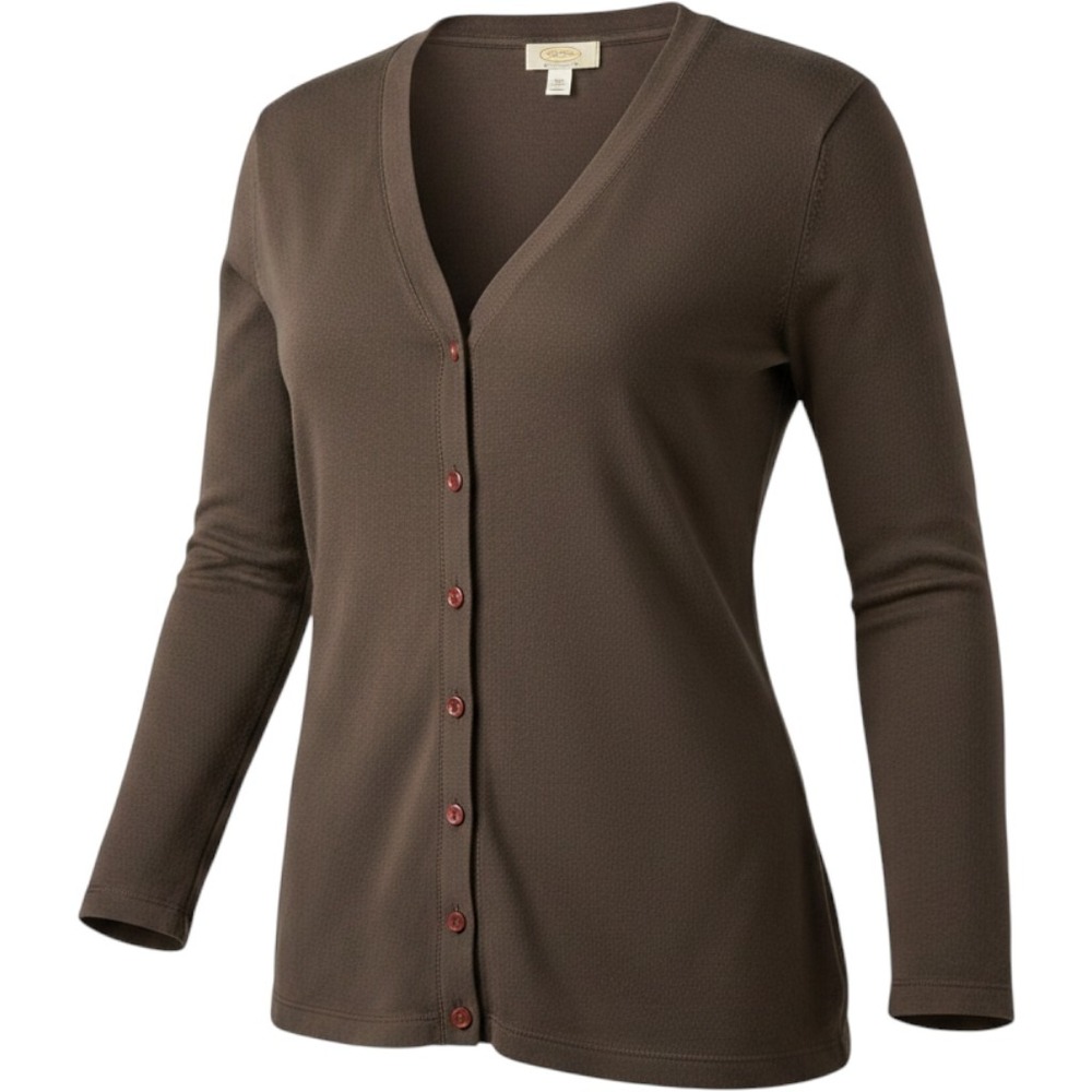 Talbots Woman Brown Silk Blend V-Neck Button Front Cardigan Sweater Size X